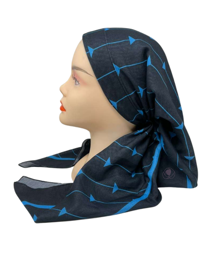 It's Younique Blue on Black Designer Inspired Pre-Tied Open Back Bandanna with Velvet Grip