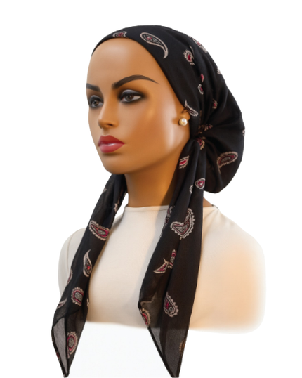 Ahead IT2769 Black Curveform Israeli Style Long Tails Pre-Tied Bandanna