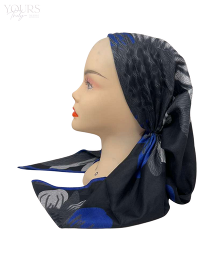 It's Younique OB-LGFL-BL Large Blue Flowers Pre-Tied Open Back Bandanna with Velvet Grip