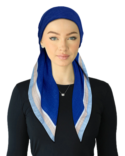 Cherie SP333A-BL Blue Border Print Adjustable Pre-Tied Open Back Bandanna Myselflingerie.com