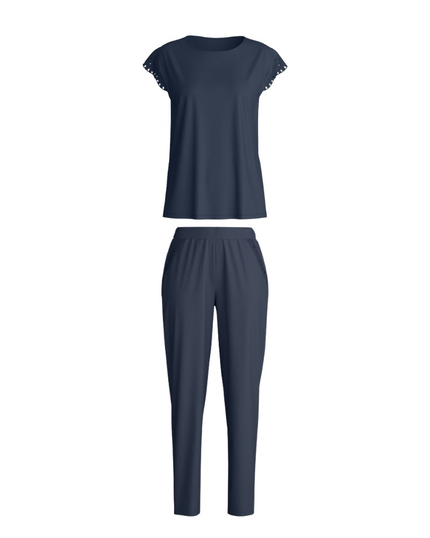 Calida 14009+29278 Peacoat Blue Short Sleeve with Long Pants Cotton Blend Pajamas Set Myselflingerie.com