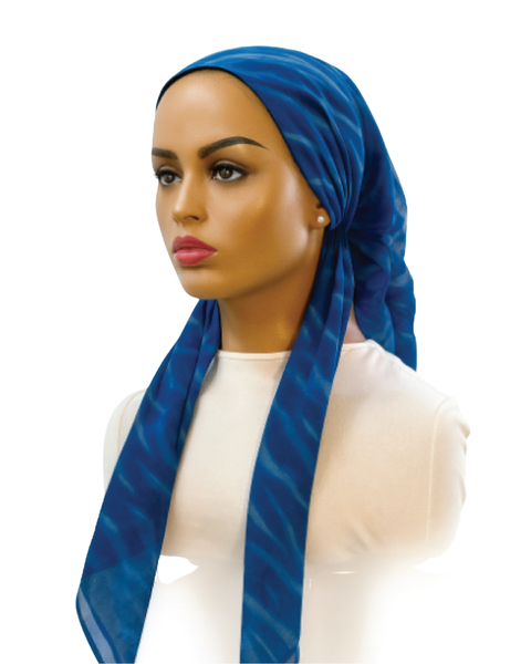 Ahead Dazzling Blue Mirage Versatile Style Long Tails Open Back Pre-Tied Bandanna Myselflingerie.com