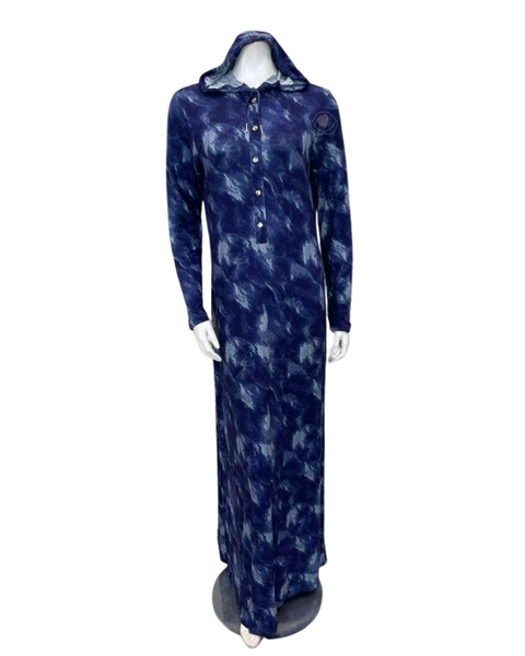 Sparrow Denim Tie Dye Knit Jersey Snap Front Lounger Morning Robe Myselflingerie.com 