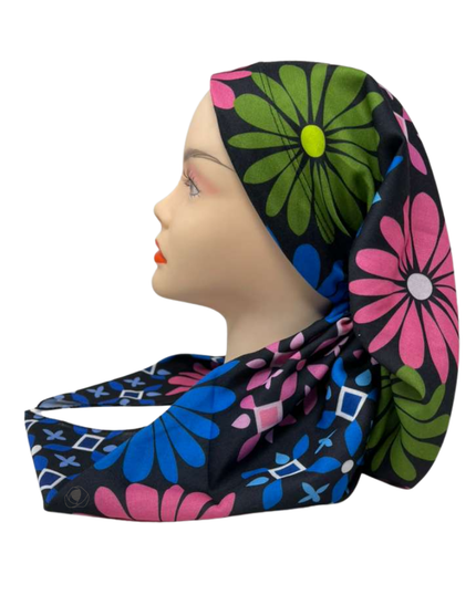 OB-FL-JU Jumbo Bold Flowers Pre-Tied Open Back Bandanna with Velvet Grip