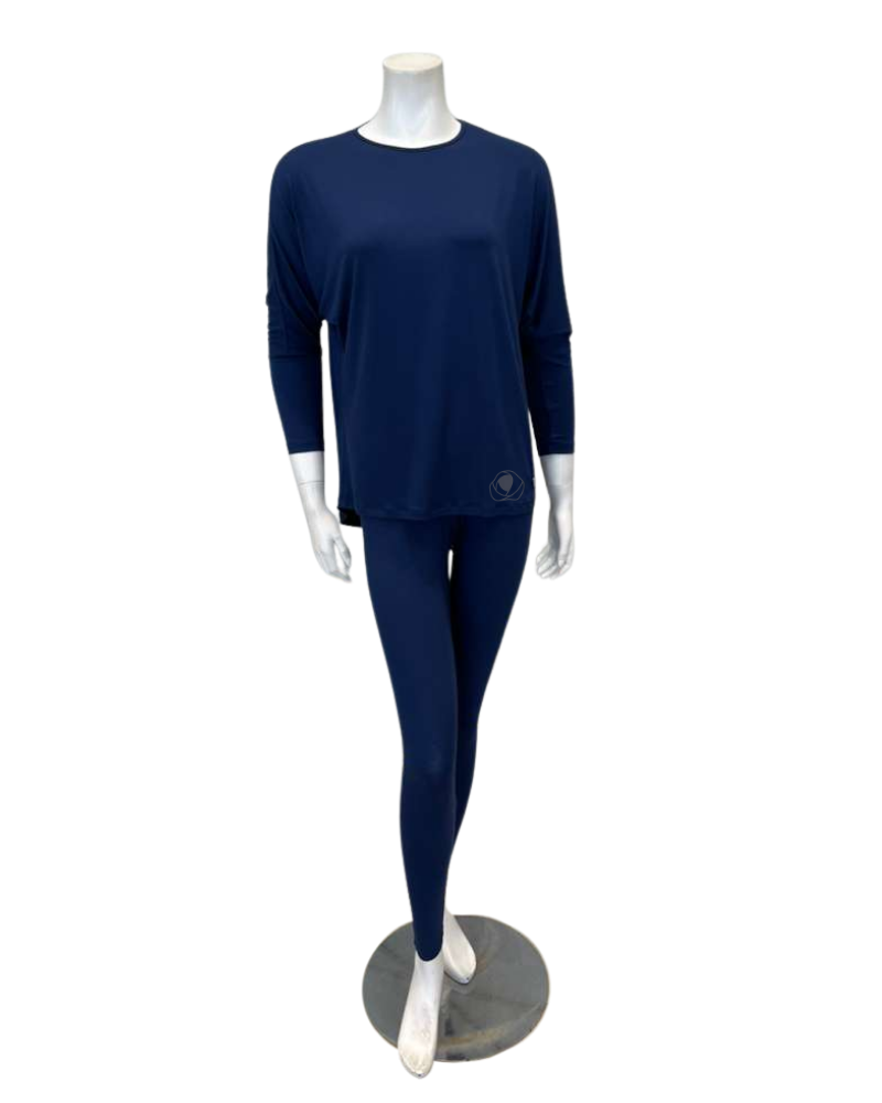 Oh! Zuza 3049-R Marine Blue Round Neck Modal Pajamas Set Myselflingerie.com