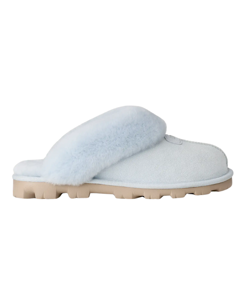 UGG Sky Blue Coquette Clog Suede Slippers with Fur Trim Myselflingerie.com