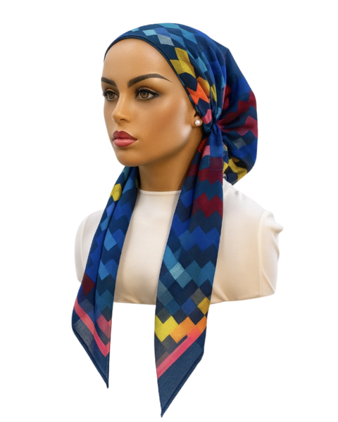 Ahead Blue Zigpop Versatile Style Long Tails Open Back Pre-Tied Bandanna Myselflingerie.com