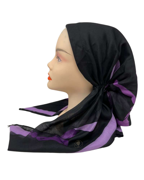 Ahead VT2804 Black/Purple Twist and Tied Versatile Style Long Tails Open Back Pre-Tied Bandanna Myselflingerie.com
