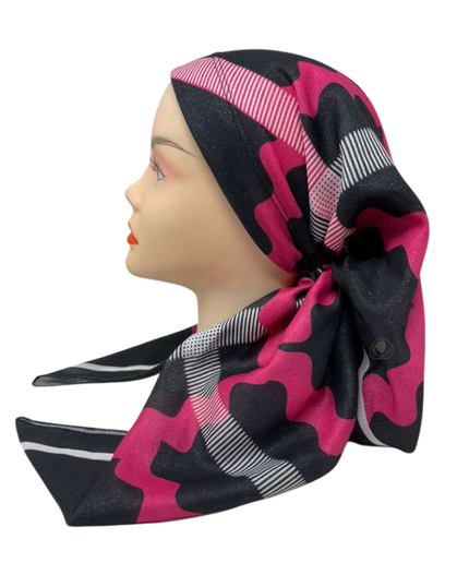 OB-SHIM-PKZIG Pink Zig Zag Shimmer Pre-tied Open Back Bandanna with Velvet Grip