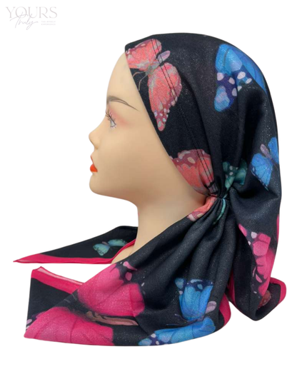 It's Younique OB-SHIM-BUT Butterfly Print Shimmer Pre-Tied Open Back Bandanna with Velvet Grip