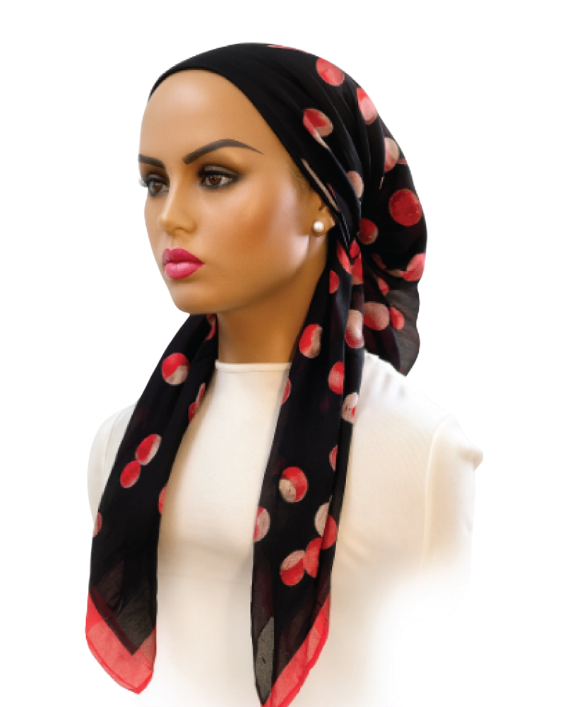 Ahead IT2813 Black Blush Bloom Israeli Style Long Tails Pre-Tied Bandanna Myselflingerie.com