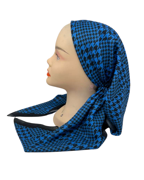 It's Younique OB-HOUND-BLBK Blue/Black Houndstooth Pre-Tied Open Back Bandanna with Velvet Grip Myselflingerie.com