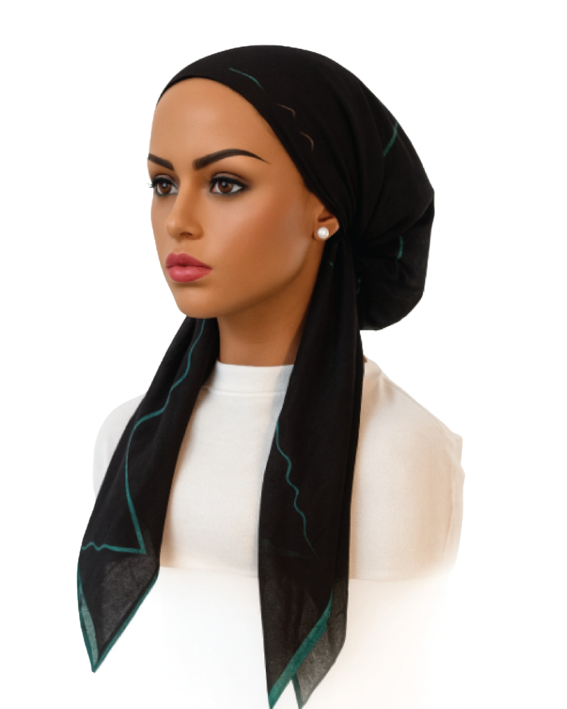 Ahead IT2749 Teal Inkling Israeli Style Long Tails Pre-Tied Bandanna Myselflingerie.com