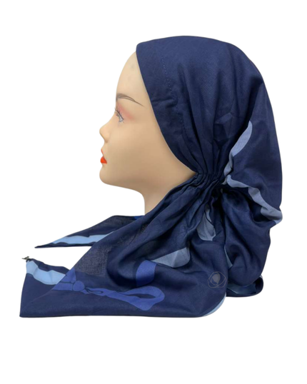 Ahead VT2804 Blue Twist and Tied Versatile Style Long Tails Open Back Pre-Tied Bandanna Myselflingerie.com