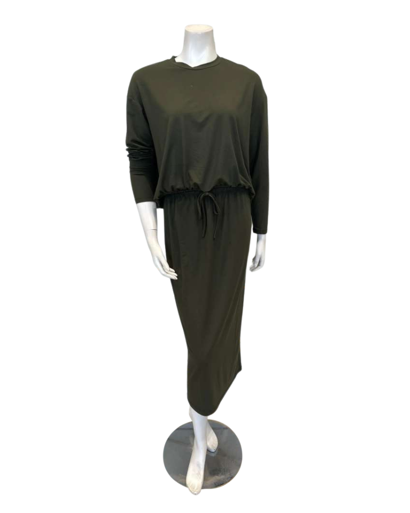 Jackie O' DRWSTRNG-2PC-OLV Olive Drawstring Lounger Top & Skirt Set Myselflingerie.com