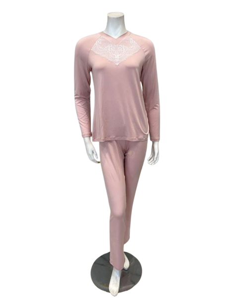 Oh! Zuza V21 Dusty Pink and Lace Modal Pajamas Set Myselflingerie.com