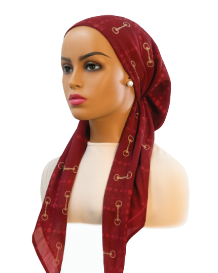 Ahead IT2774 Burgundy Chainform Israeli Style Long Tails Pre-Tied Bandanna Myselflingerie.com
