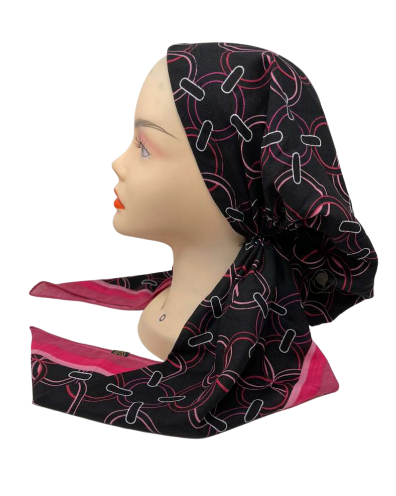Cherie SPC336A-BKBRY Black/Berry Print Adjustable Closed Back Pre-Tied Bandanna Myselflingerie.com