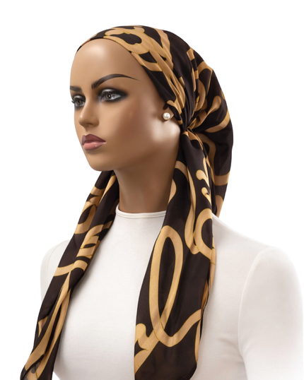 Ahead VT2882 Black Champagne Entwine Versatile Style Long Tails Open Back Pre-Tied Bandanna Myselflingerie.com