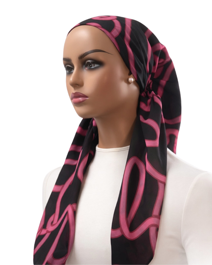 Ahead VT2882 Black/Pink Entwine Versatile Style Long Tails Open Back Pre-Tied Bandanna Myselflingerie.com