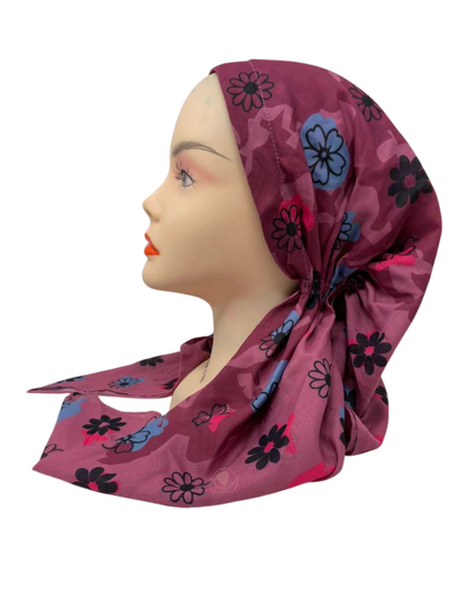 Ahead VT2805 Berry Petal Grid Versatile Style Long Tails Open Back Pre-Tied Bandanna Myselflingerie.com