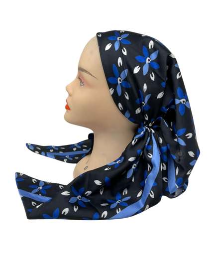 It's Younique OB-BL-DAI Two Tones Blue Daisies Pre-Tied Open Back Bandanna with Velvet Grip Myselflingerie.com