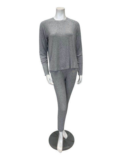Aspen Dream BRLSL + BRLB Silver Grey Ribbed Long Sleeve & Joggers Bamboo Pajamas Set Myselflingerie.com