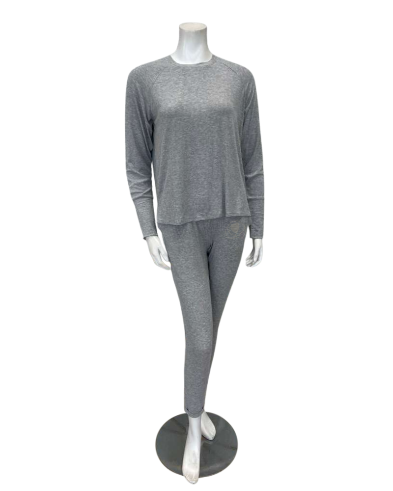 Aspen Dream BRLSL + BRLB Silver Grey Ribbed Long Sleeve & Joggers Bamboo Pajamas Set Myselflingerie.com