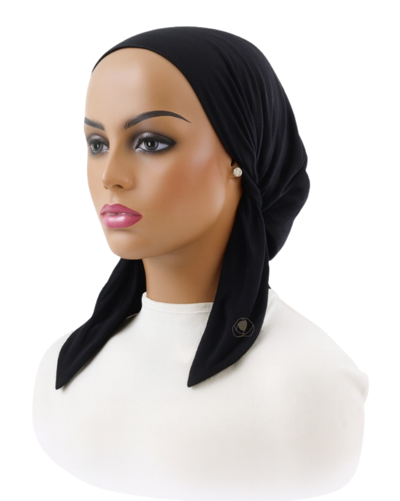 Ahead Mini VT2755 Black Versatile Short Tails Adjustable Swim Open Back Pre-Tied Bandanna Myselflingerie.com