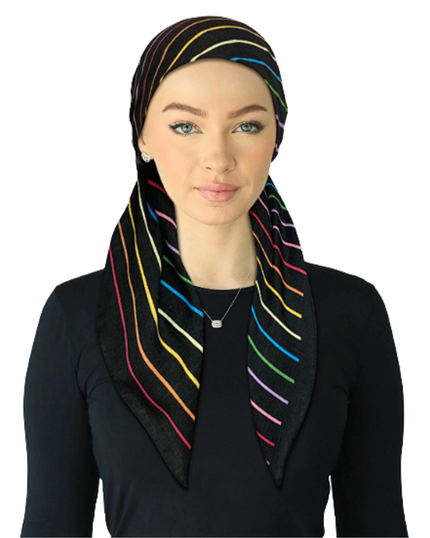 Cherie SP332A-BKMU Black/Multi Stripes Adjustable Pre-Tied Open Back Bandanna Myselflingerie.com