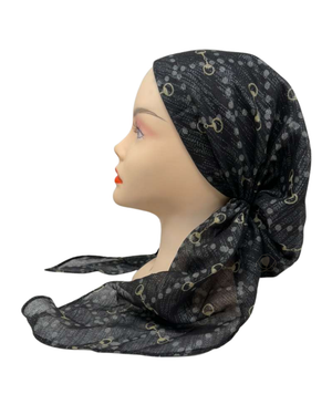 Ahead Black Print Chainform Classic Fit Pre-Tied Bandanna