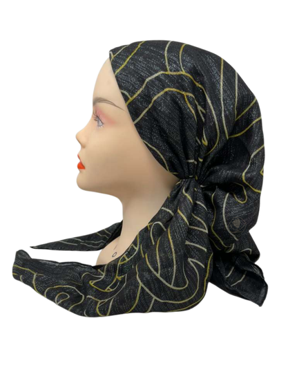 Ahead VT2675 Black/Gold Entwine Versatile Style Long Tails Open Back Pre-Tied Bandanna Myselflingerie.com