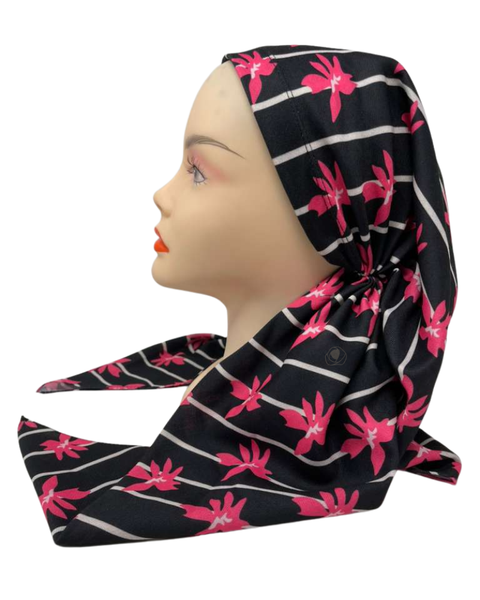 It's Younique Pink Leaves on White Pre-Tied Open Back Bandanna with Velvet Grip Myselflingerie.com