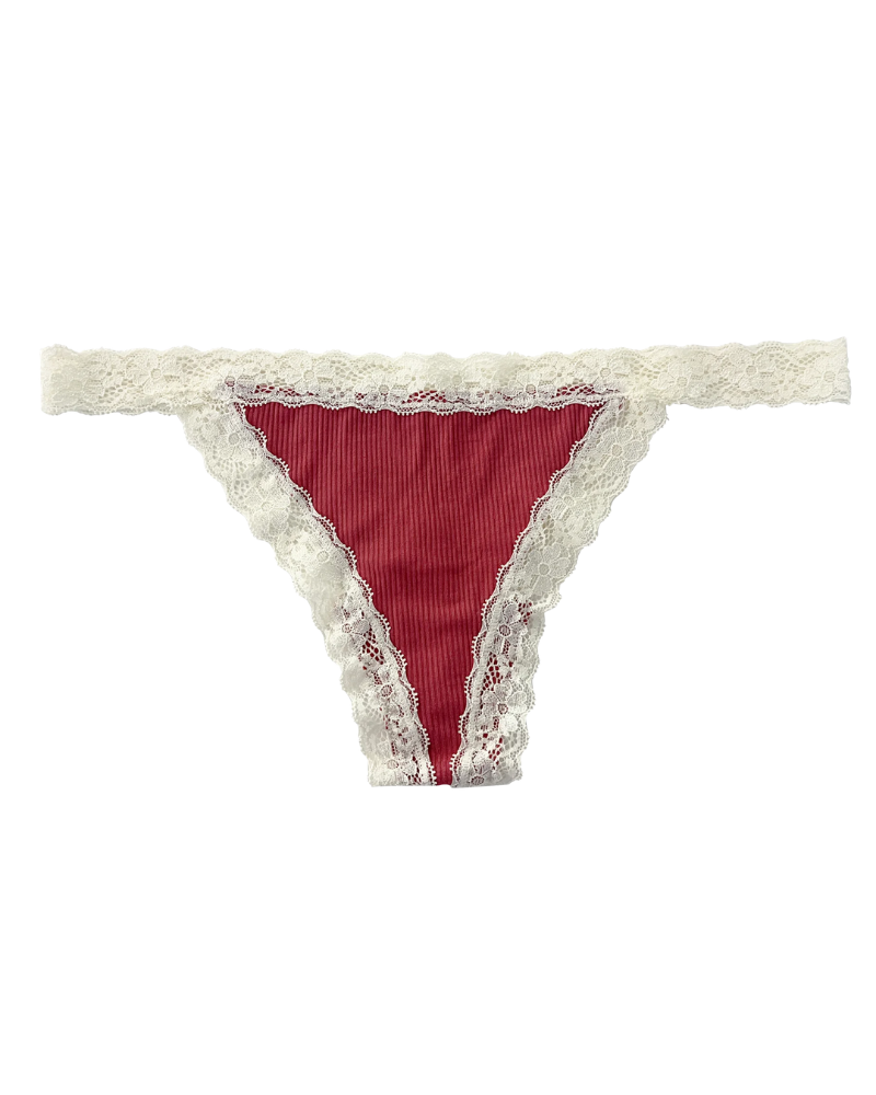 Love Libby T266 Earth Red Rib Modal Thong With Contrast Lace Myselflingerie.com