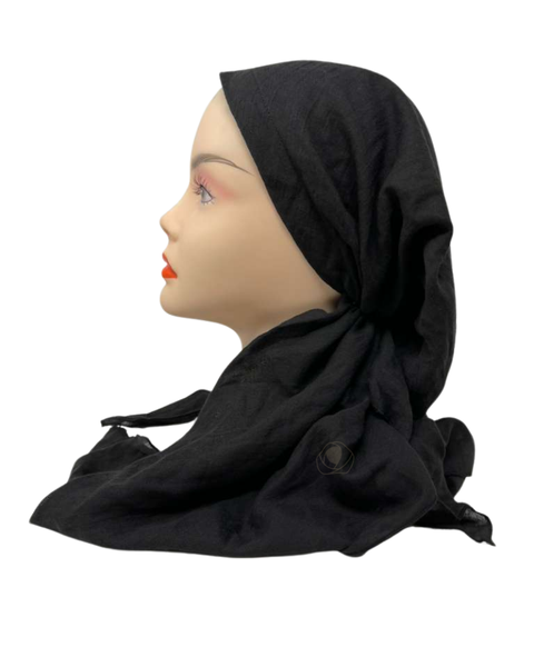 Lizi Headwear Solid Black Open Back Adjustable Pre-Tied Bandanna with Velvet Grip Myselflingerie.com