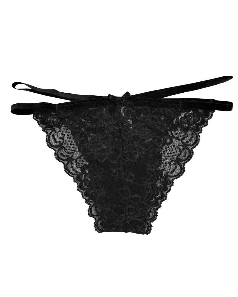 Love Libby C127 Black Galloon Lace Cheeky with Elastic Straps Myselflingerie.com
