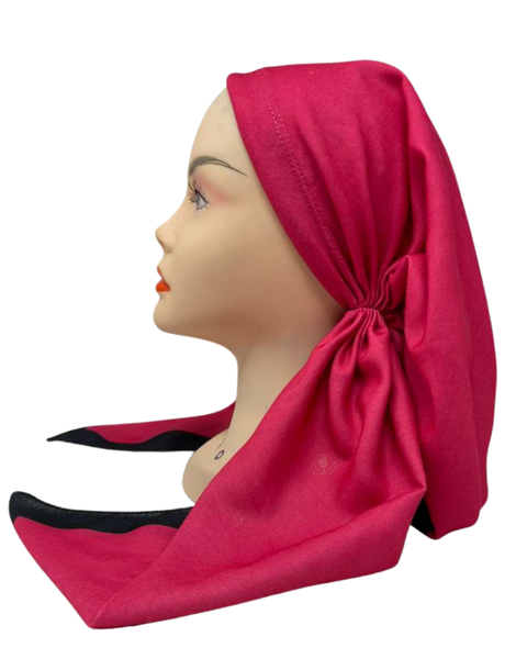It's Younique Hot Pink and Black Border Pre-Tied Open Back Bandanna with Velvet Grip Myselflingerie.com