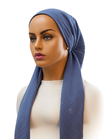 Ahead VT2891 Denim Blue Solidarity Design Versatile Style Long Tails Open Back Pre-Tied Bandanna Myselflingerie.com