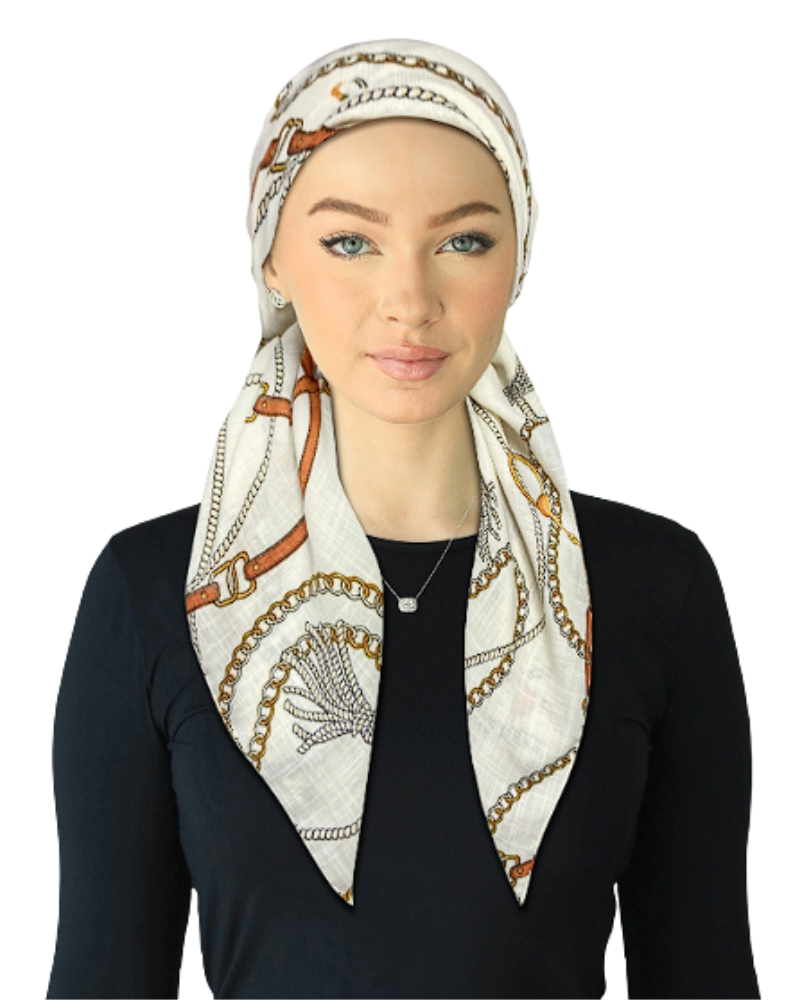 Cherie SP329A-I Ivory Chains Adjustable Pre-Tied Open Back Bandanna Myselflingerie.com