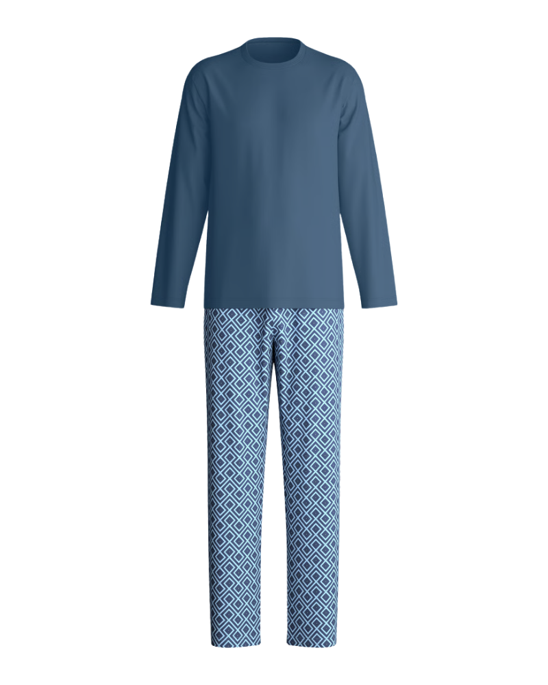 Calida 46382 #532 Atlantic Blue Relax Streamline 2 Men's 100% Cotton Pajamas Myselflingerie.com