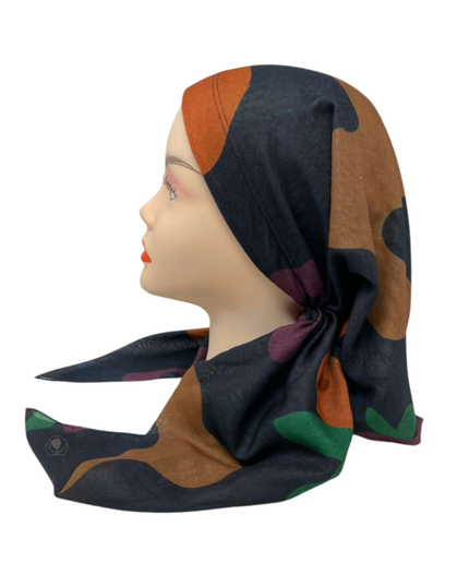 It's Younique OB-GR-FLO Green & Mocha Flowers Pre-Tied Open Back Bandanna with Velvet Grip Myselflingerie.com