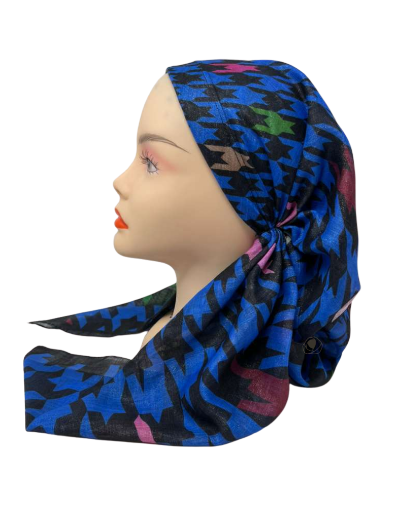It's Younique OB-SHIM-RO Royal Blue Houndstooth Shimmer Pre-Tied Open Back Bandanna with Velvet Grip Myselflingerie.com