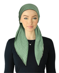 Cherie Solid Soft Green Fringe Edge Adjustable Pre-Tied Open Back Bandanna