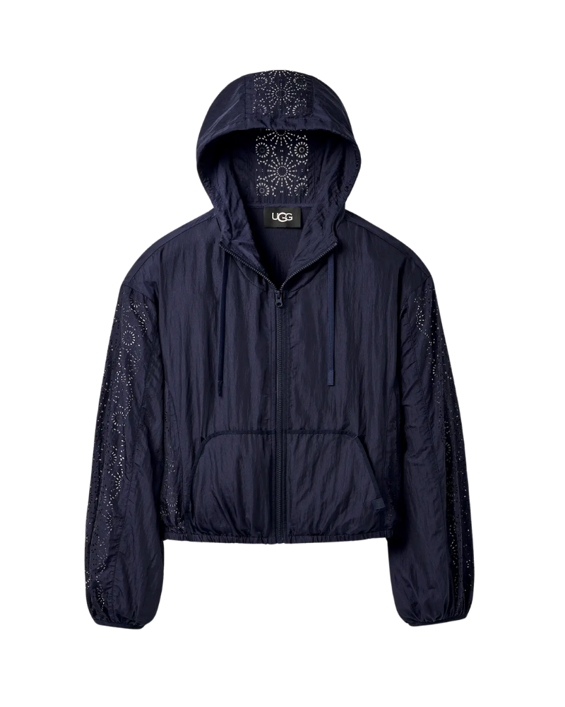 UGG Navy Chiara Full Zip Hooded Crop Rain Jacket