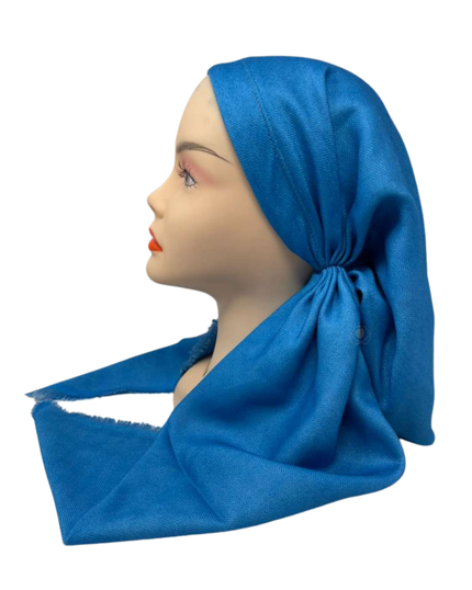 OB-SOL-BL Solid Blue Herringbone Pre-Tied Open Back Bandanna with Velvet Grip