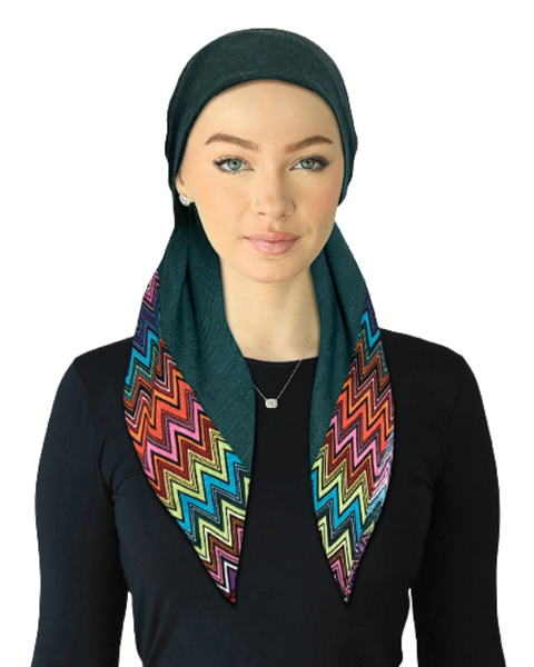 Cherie SP340A-BL Blue Multi Chevron Border Adjustable Pre-Tied Open Back Bandanna Myselflingerie.com