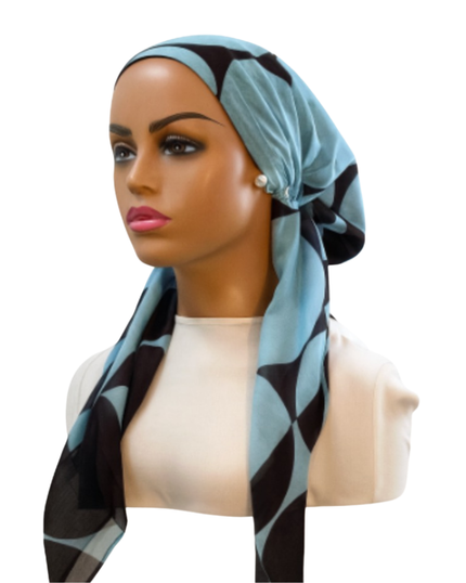 Ahead IT2815 Denim Blue Pulse Point Israeli Style Long Tails Pre-Tied Bandanna Myselflingerie.com