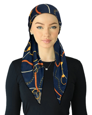 Cherie Navy Chains Adjustable Pre-Tied Open Back Bandanna