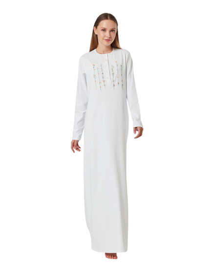 Pen-ky 12958 White Floral Veins Cotton Button Down Nightgown Myselflingerie.com