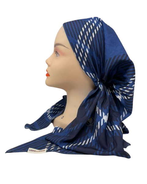 Lizi Headwear Navy/Blue Royal Gird Open Back Adjustable Pre-tied Bandanna with Velvet Grip Myselflingerie.com
